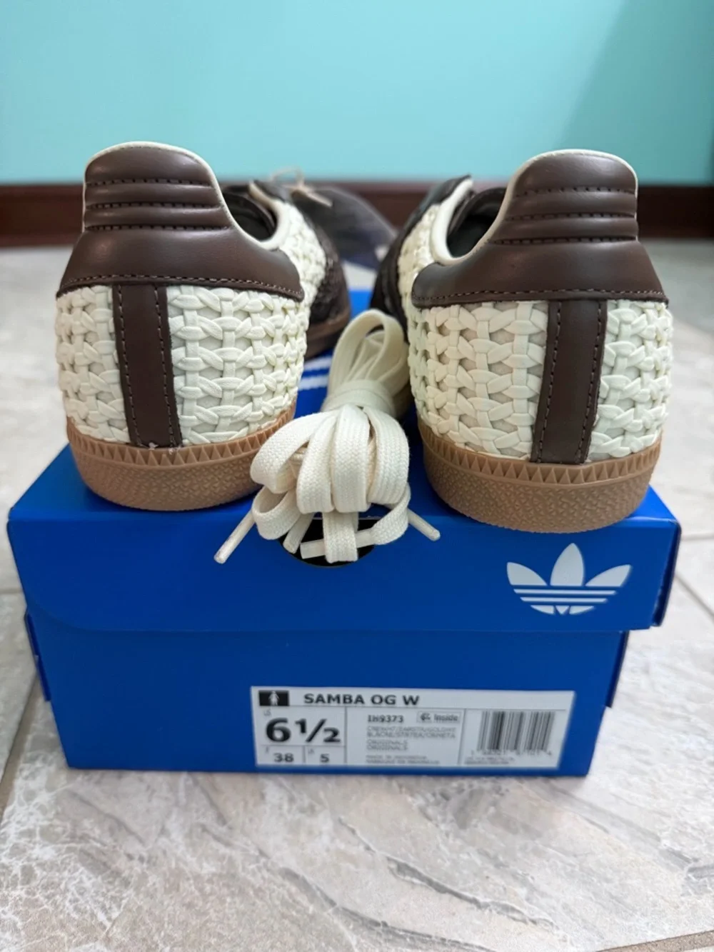 adidas Samba OG Basketweave Crochet Cream White Earth Strata Sneakers - Picture 3 of 14